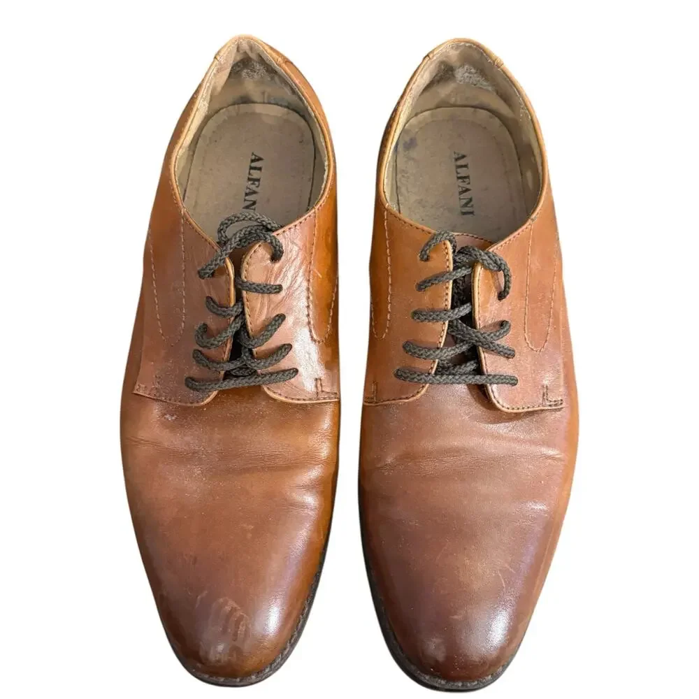 Alfani Brown Leather Randolph Lace-Up Oxford Dress Shoes Men's Size 9.5